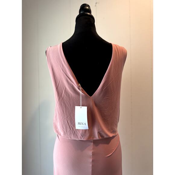 MISA Los Angeles Leza Gathered Crossover Pink Sleeveless Tulip Maxi Dress Size M - Picture 7 of 12